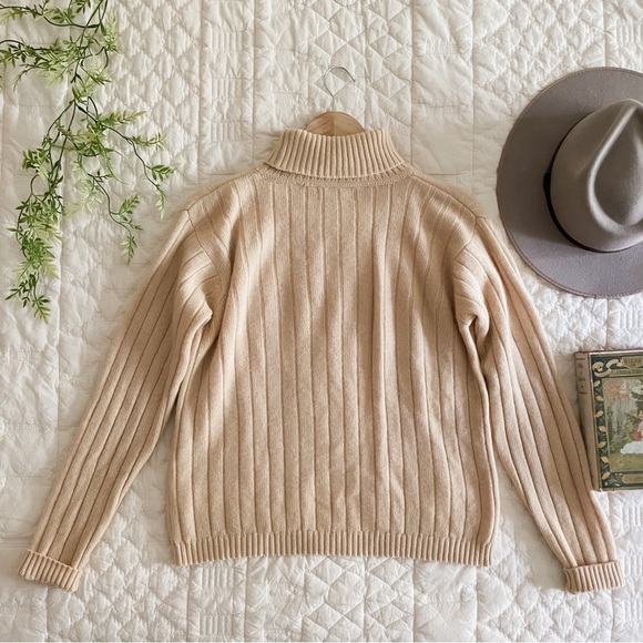 Cozy Cashmere Lochmere Cable Knit Turtleneck Sweater - Cream - Picture 5 of 6